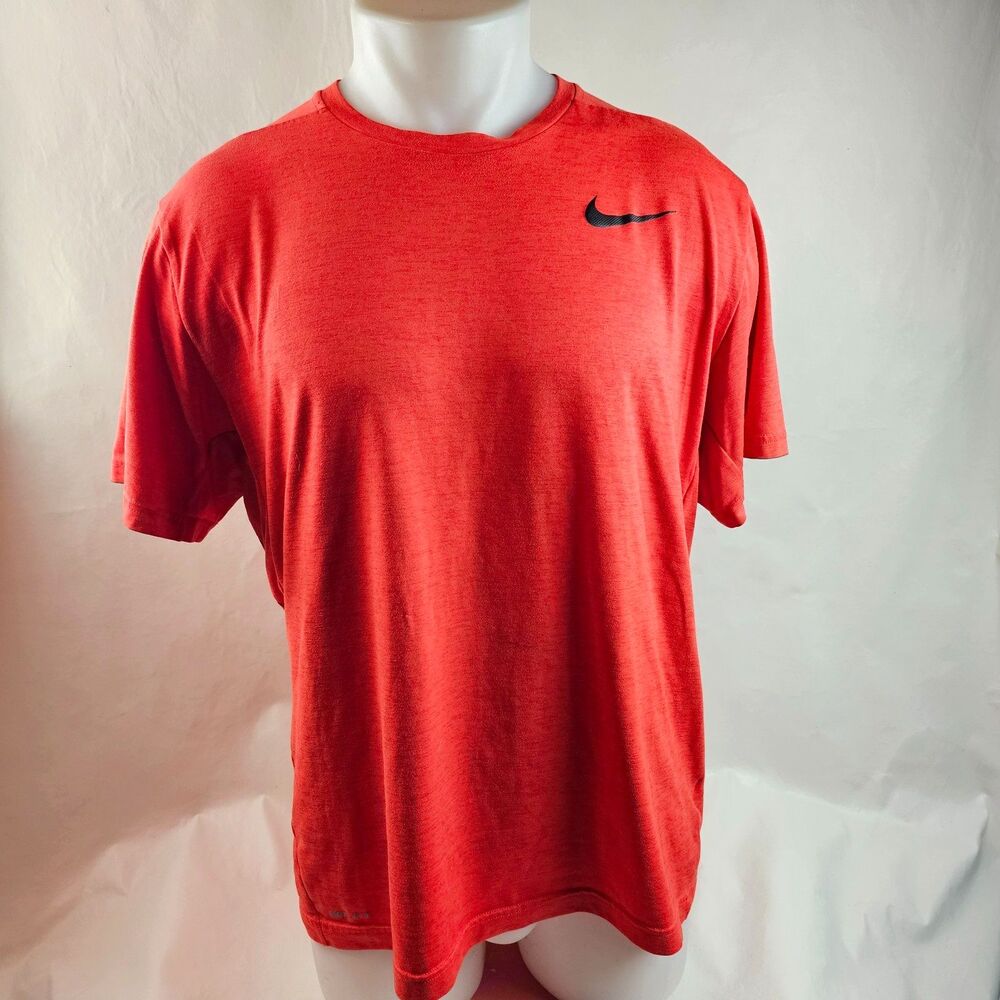 Nike T Shirt Mens XL Red Orange Dri-Fit Swoosh Athletic Training Workout Tee
